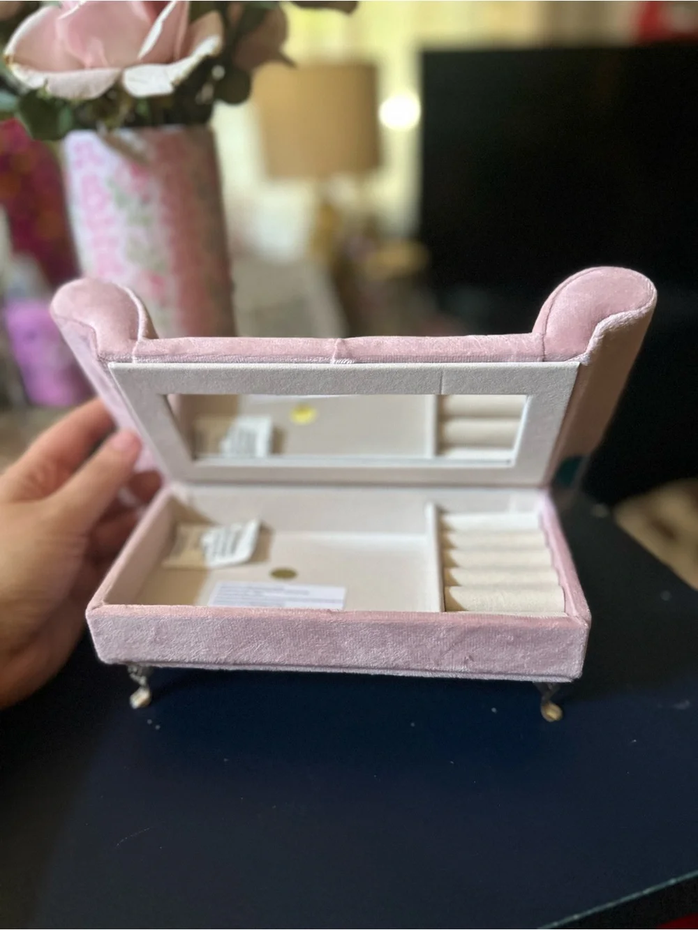 Pink Heart Back Plush Mini Sofa jewelry box